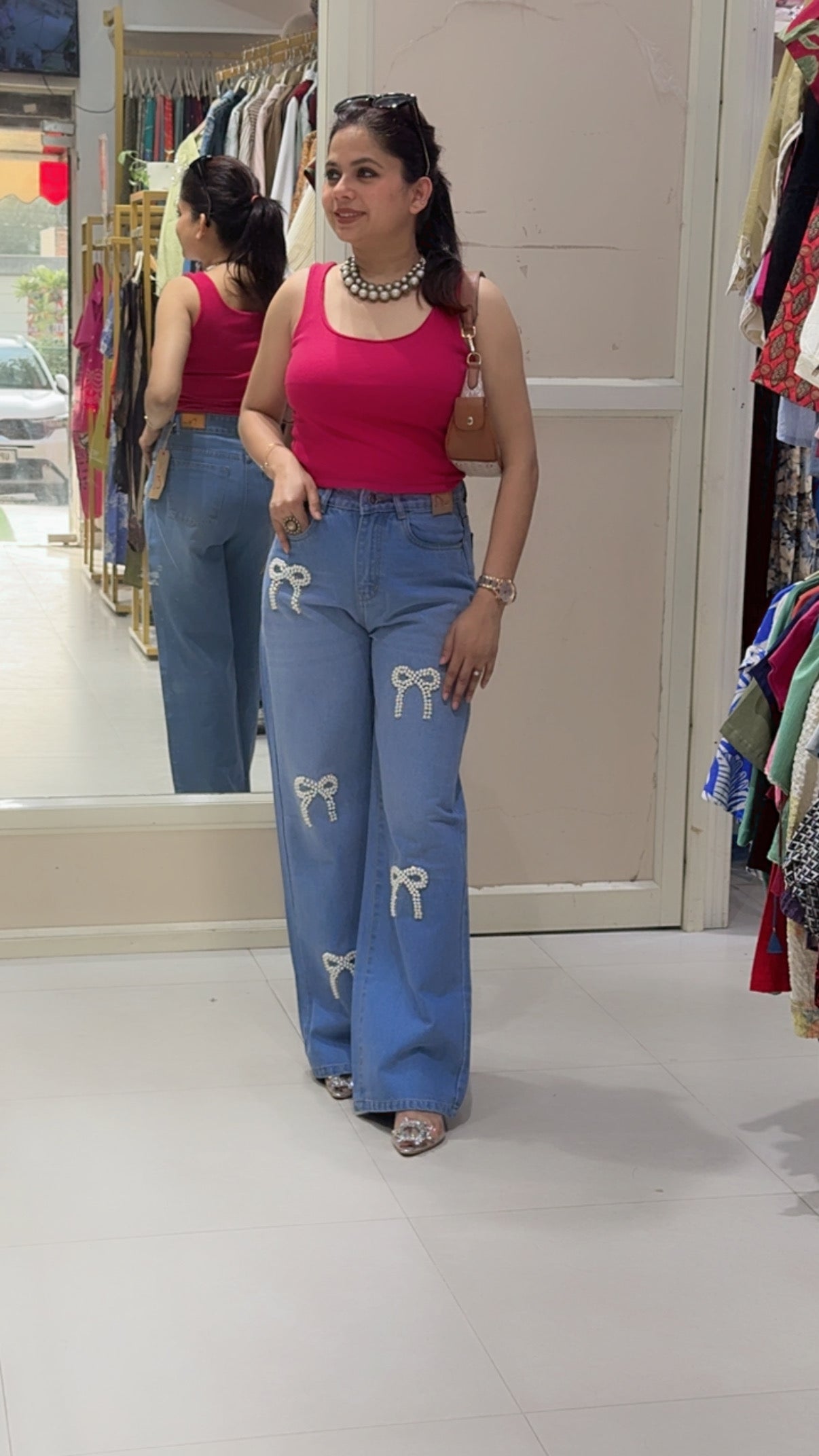 Korean bow jeans